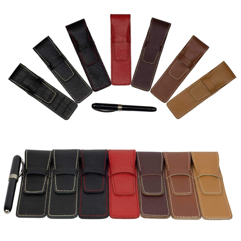 DiLoro Full Grain Thick Buffalo Leather Single Pen Pencil Case Holder Sleeve Black - Image 5
